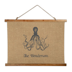Octopus & Burlap Print Wall Hanging Tapestry - Wide (Personalized)