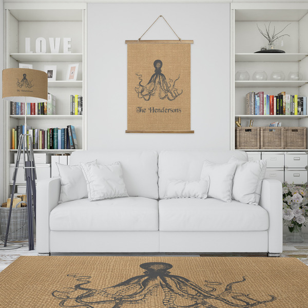 Octopus & Burlap Print Wall Hanging Tapestry - Portrait - IN CONTEXT