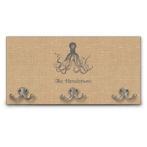 Custom Octopus & Burlap Print Wall Mounted Coat Rack (Personalized)