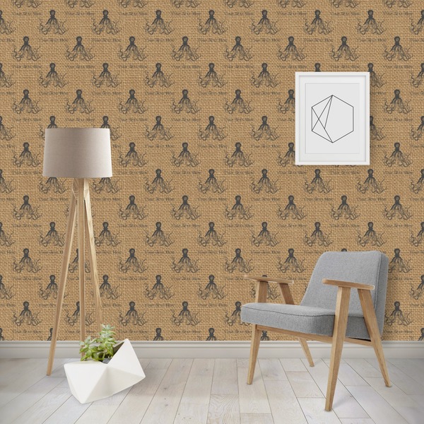 Custom Octopus & Burlap Print Wallpaper & Surface Covering (Water Activated - Removable)