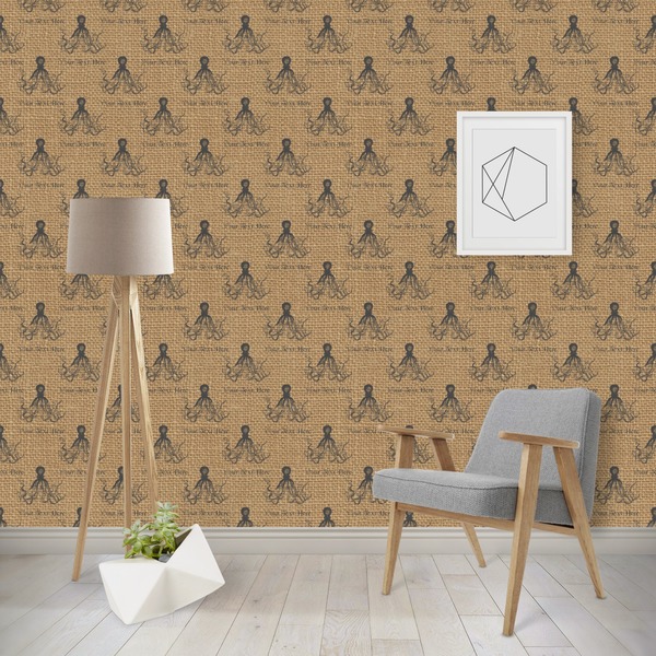 Custom Octopus & Burlap Print Wallpaper & Surface Covering