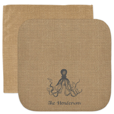 Octopus & Burlap Print Facecloth / Wash Cloth (Personalized)
