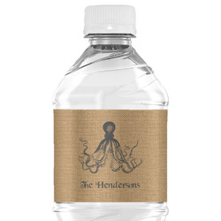 Octopus & Burlap Print Water Bottle Labels - Custom Sized (Personalized)
