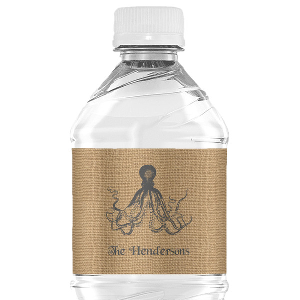 Custom Octopus & Burlap Print Water Bottle Labels - Custom Sized (Personalized)