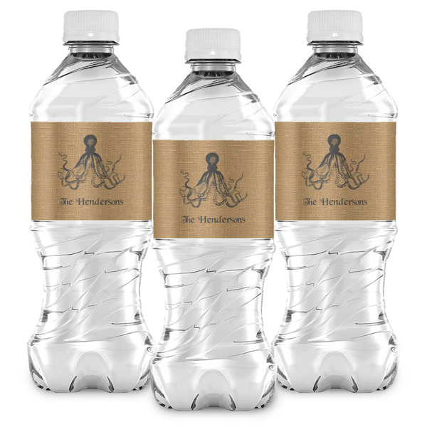 Octopus & Burlap Print Water Bottle Labels - Front View