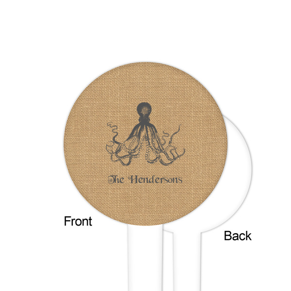 Octopus & Burlap Print White Plastic 4" Food Pick - Round - Single Sided - Front & Back