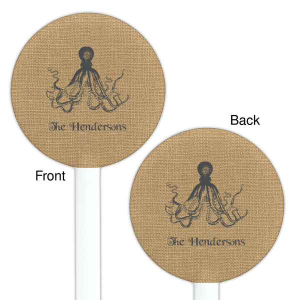 Octopus & Burlap Print White Plastic 5.5" Stir Stick - Double Sided - Round - Front & Back