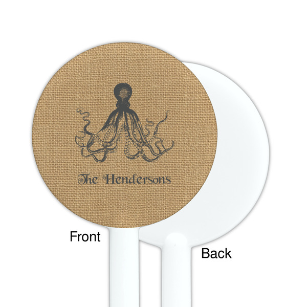 Octopus & Burlap Print White Plastic 5.5" Stir Stick - Single Sided - Round - Front & Back