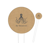 Octopus & Burlap Print Round Plastic Food Picks (Personalized)