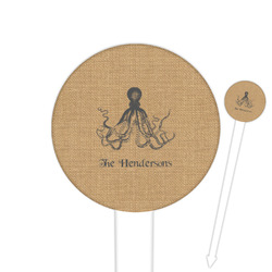 Octopus & Burlap Print Round Plastic Food Picks (Personalized)