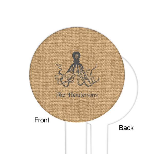 Octopus & Burlap Print White Plastic 6" Food Pick - Round - Single Sided - Front & Back