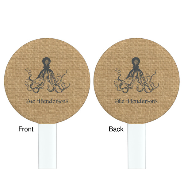 Octopus & Burlap Print White Plastic 7" Stir Stick - Double Sided - Round - Front & Back