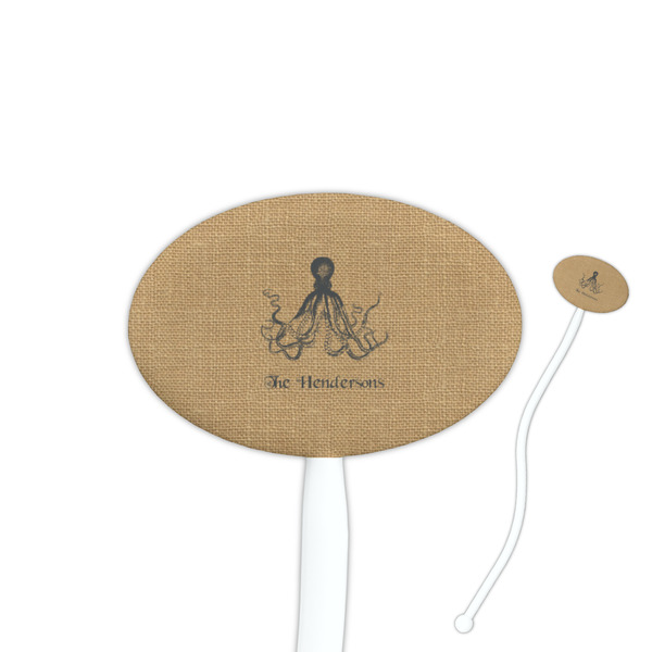 Custom Octopus & Burlap Print Oval Plastic Stir Sticks (Personalized)