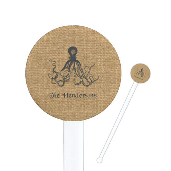 Custom Octopus & Burlap Print 7" Round Plastic Stir Sticks - White - Single Sided (Personalized)