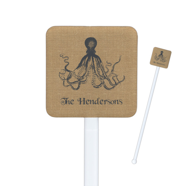 Custom Octopus & Burlap Print Square Plastic Stir Sticks (Personalized)
