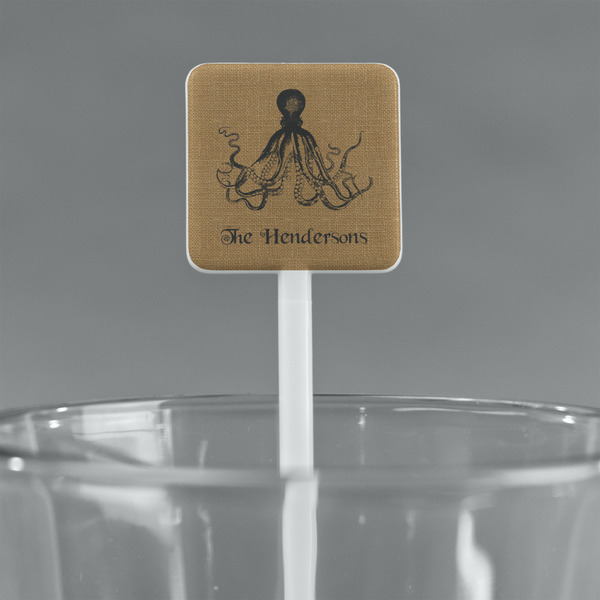 Octopus & Burlap Print White Plastic Stir Stick - Square - Main