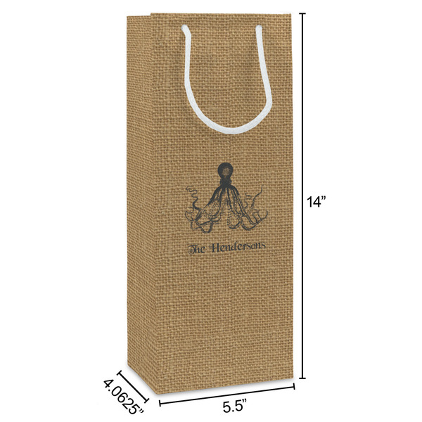 Octopus & Burlap Print Wine Gift Bag - Dimensions