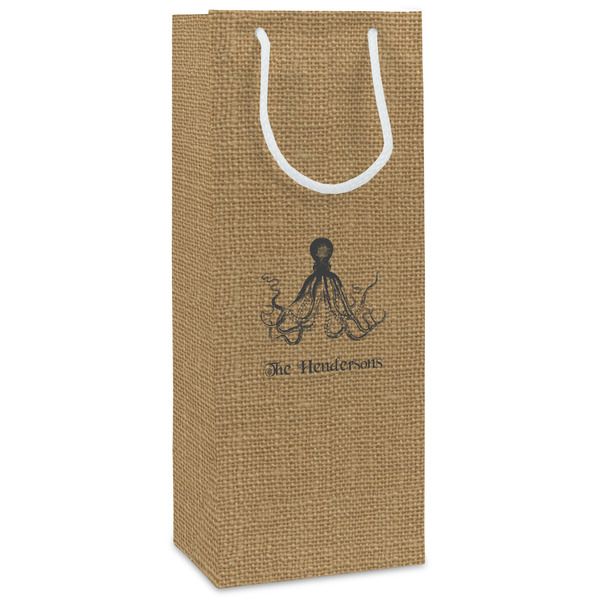 Custom Octopus & Burlap Print Wine Gift Bags - Gloss (Personalized)
