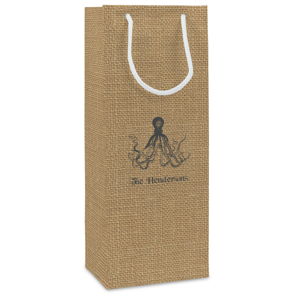 Custom Octopus & Burlap Print Wine Gift Bags - Matte (Personalized)