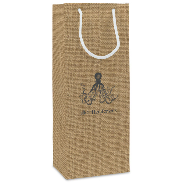 Custom Octopus & Burlap Print Wine Gift Bags - Matte (Personalized)