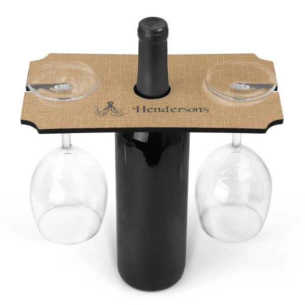 Custom Octopus & Burlap Print Wine Bottle & Glass Holder (Personalized)