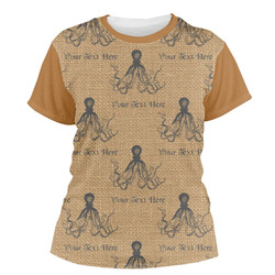 Octopus & Burlap Print Women's Crew T-Shirt - Large (Personalized)