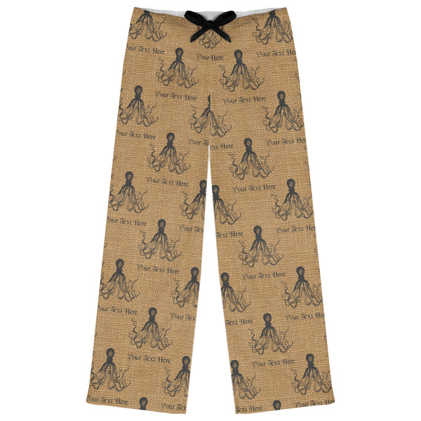 Custom Octopus & Burlap Print Womens Pajama Pants - S (Personalized)