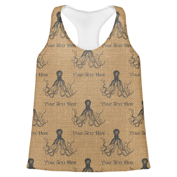 Custom Octopus & Burlap Print Womens Racerback Tank Top - X Small (Personalized)