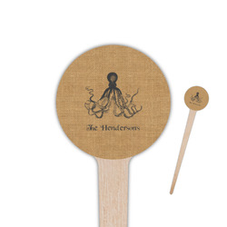 Octopus & Burlap Print 4" Round Wooden Food Picks - Single Sided (Personalized)