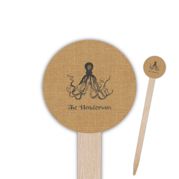 Custom Octopus & Burlap Print Round Wooden Food Picks (Personalized)