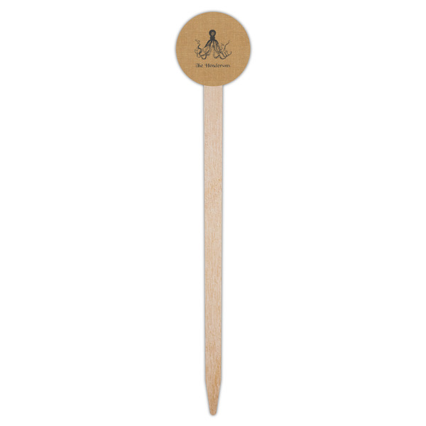 Octopus & Burlap Print Wooden 6" Food Pick - Round - Single Pick