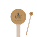 Octopus & Burlap Print 6" Round Wooden Stir Sticks - Single Sided (Personalized)