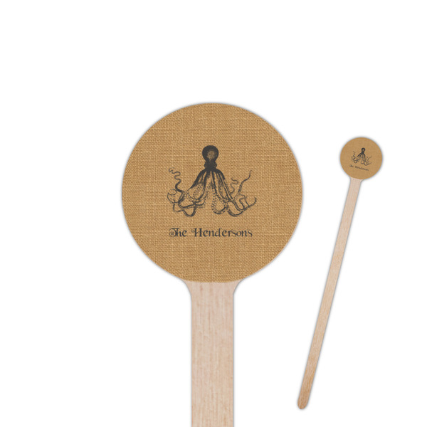 Custom Octopus & Burlap Print 6" Round Wooden Stir Sticks - Single Sided (Personalized)