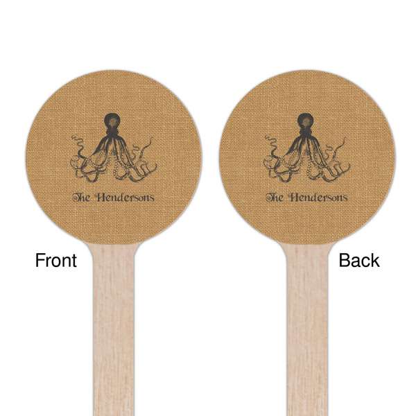Octopus & Burlap Print Wooden 6" Stir Stick - Round - Double Sided - Front & Back