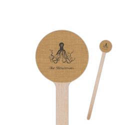 Octopus & Burlap Print 7.5" Round Wooden Stir Sticks - Double Sided (Personalized)