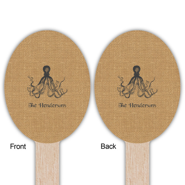 Octopus & Burlap Print Wooden Food Pick - Oval - Double Sided - Front & Back
