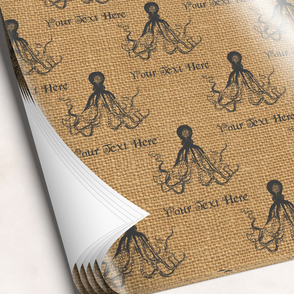 Custom Octopus & Burlap Print Wrapping Paper Sheets - Single-Sided - 20" x 28" (Personalized)