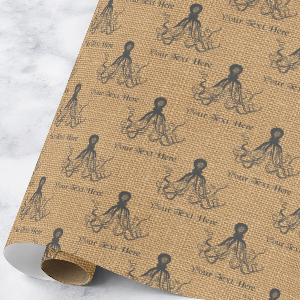 Custom Octopus & Burlap Print Wrapping Paper Roll - Large (Personalized)