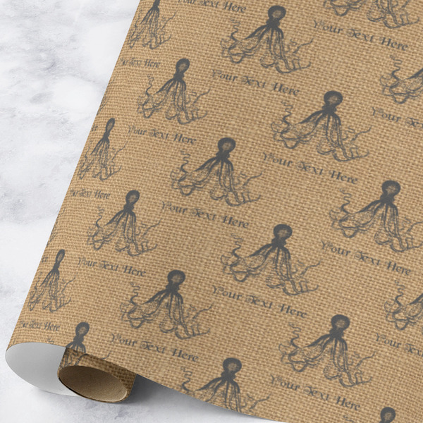 Custom Octopus & Burlap Print Wrapping Paper Roll - Large - Matte (Personalized)