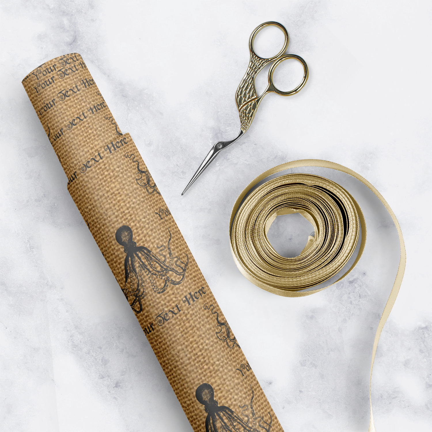 Octopus & Burlap Print Wrapping Paper Roll Small (Personalized) YouCustomizeIt