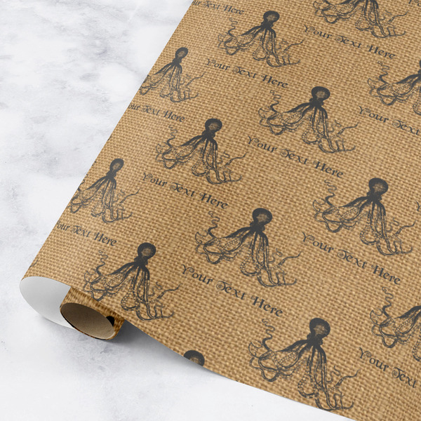 Custom Octopus & Burlap Print Wrapping Paper Roll - Medium (Personalized)