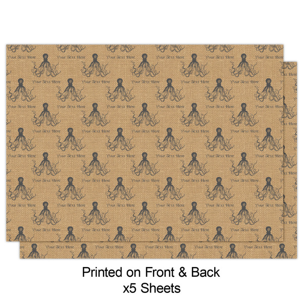 Octopus & Burlap Print Wrapping Paper Sheet - Double Sided - Front