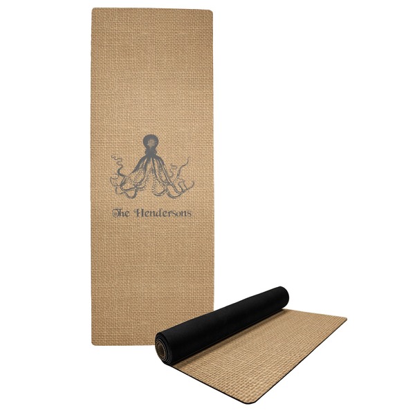 Custom Octopus & Burlap Print Yoga Mat (Personalized)