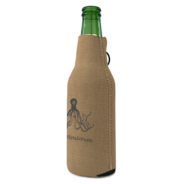 Octopus & Burlap Print Zipper Bottle Cooler - ANGLE (bottle)