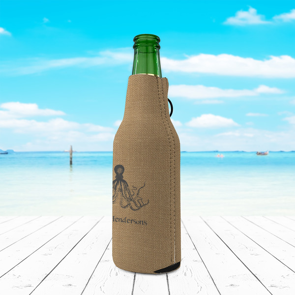 Octopus & Burlap Print Zipper Bottle Cooler - LIFESTYLE