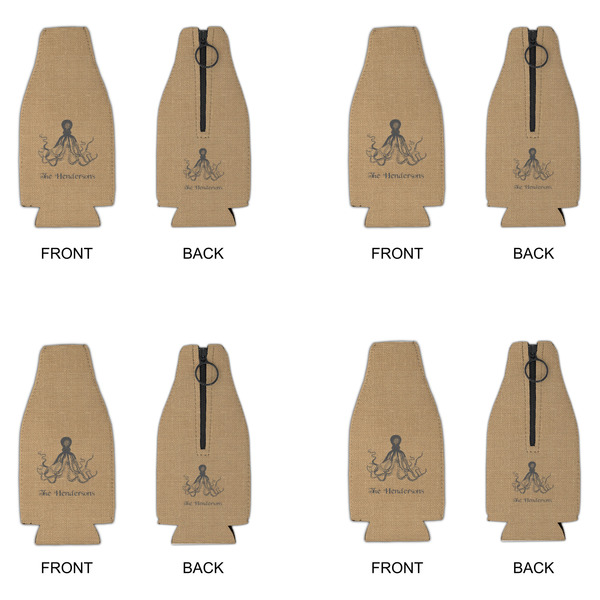 Octopus & Burlap Print Zipper Bottle Cooler - Set of 4 - APPROVAL