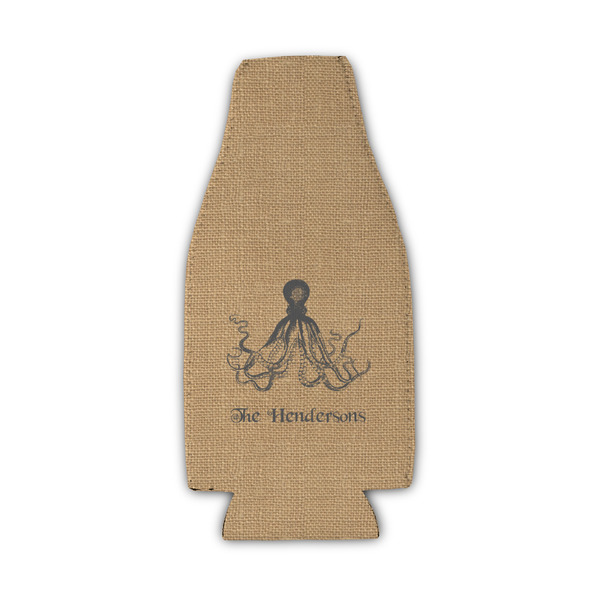 Octopus & Burlap Print Zipper Bottle Cooler - Set of 4 - FRONT