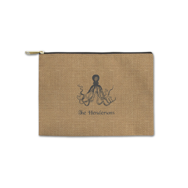 Custom Octopus & Burlap Print Zipper Pouch - Small - 8.5"x6" (Personalized)