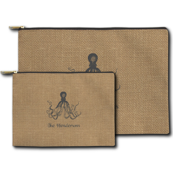 Octopus & Burlap Print Zippered Pouches - Size Comparison
