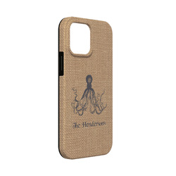 Octopus & Burlap Print iPhone Case - Rubber Lined - iPhone 13 Mini (Personalized)